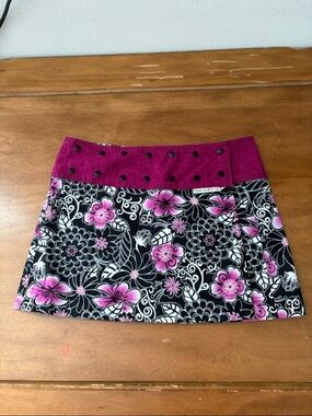 Sweet Spot Reversible Adjustable Floral Pink and Black Mini Skirt
